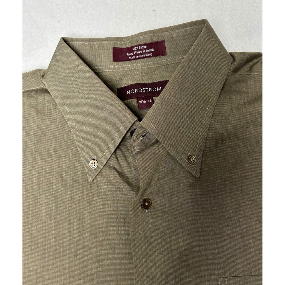 Nordstrom Menswear Button Down Shirt Long Sleeve Cotton Olive Green Size 16 1/2